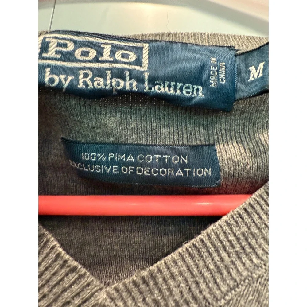 Polo Ralph‎ Lauren Men's Grey Pima Cotton V-Neck Sweater Pony Logo Sz M preppy